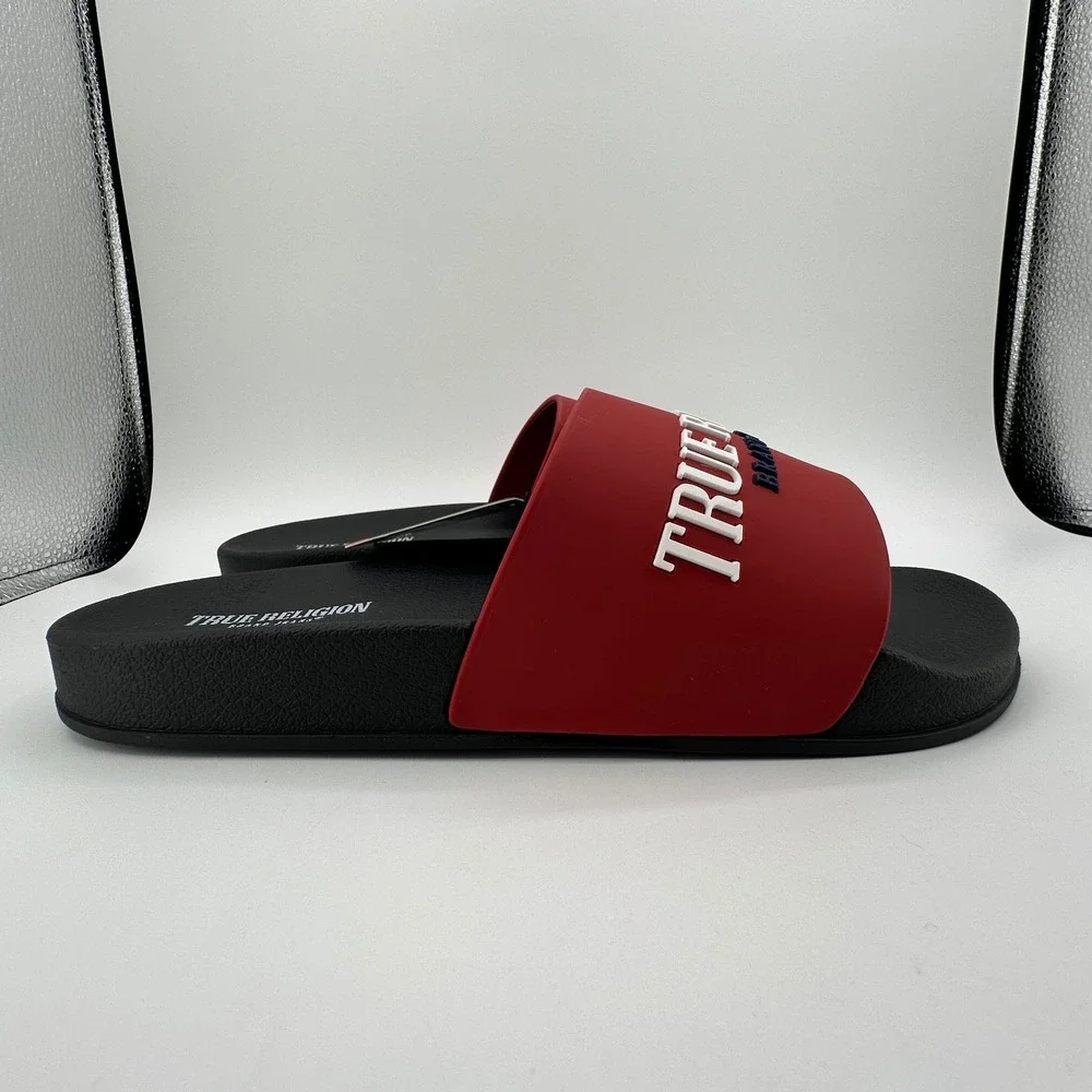 True Religion TR‎ Weezy Slides Mens Size 10 Red White Black Slip On Sandals NWT